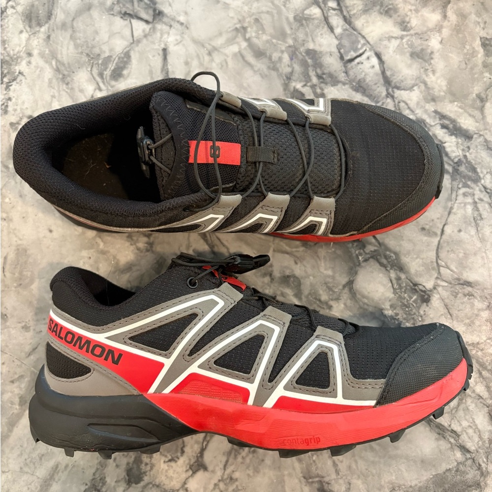 Boys Salomon Black and Red Trail Shoes